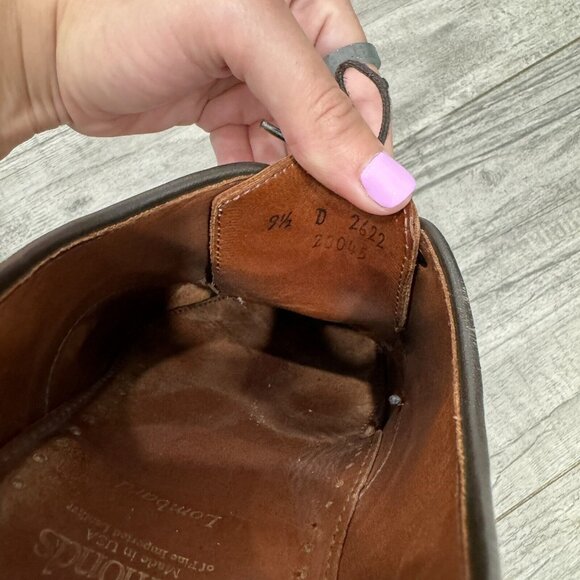 Allen Edmonds Lombard mens size 9.5 D brogue wing tip brown leather dress shoes